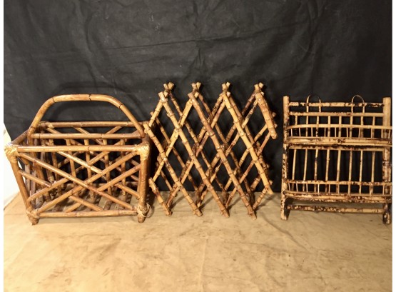 Three Rustic Wicker And Wood Pieces