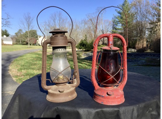 Two Antique Dietz & Co. Kerosene Lanterns That Have Been Electrified