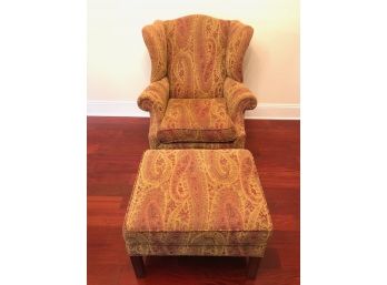 Charming Vintage Paisley Armchair With Matching Ottoman And Pair Of Throw Pillows