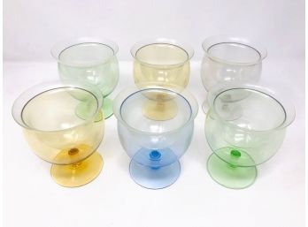 Set Of Six Multicolor Shrimp Cocktail Glasses With Plastic Ice Liner Cups