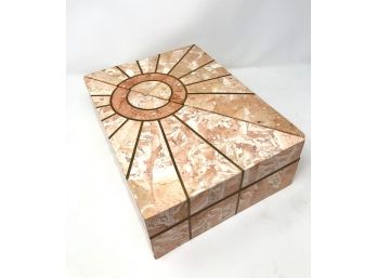 Pair Of Unique Triangular Tile-Covered Fabric Lined Boxes