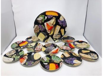 Philippe Deshoulieres Porcelaine De Limoges Fromages Fond Noir Platter And Twelve Assorted Canape Plates