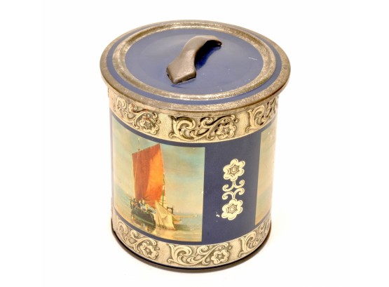 Antique Biscuit / Tea Tin - Depicts Old Nautical Scene