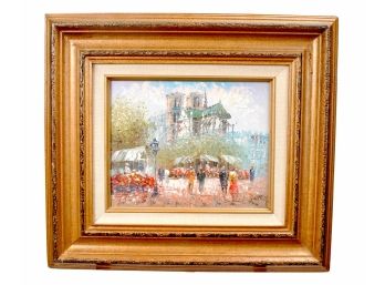Vintage Framed C. Burnett, Paris Street Scene Oil On Board - Signed
