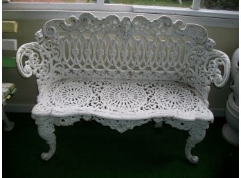 Absolutely Gorgeous Antique Victorian Cast Iron Garden White Bench C.1890/c.1900