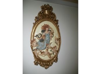 Georgous Pair Of Decorator Wall Plaques - All Hand Painted W/Beauty & Winged Cherubs