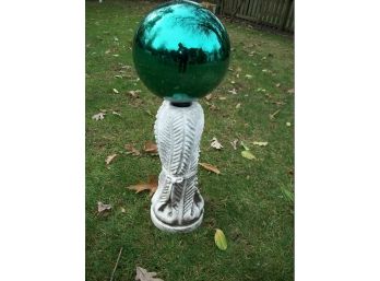 Vintage Gazing Globe On  Concrete Stand - Lovely Garden Ornament - Original Patina