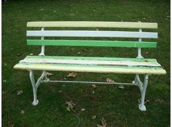 Vintage 'Park Bench' - Cast Iron Legs - VERY Heavy & Quality - Painted Bench (2 Of 2)