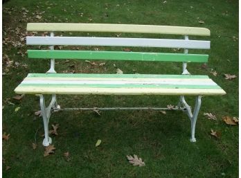 Vintage Vintage 'Park Bench' - Cast Iron Legs - VERY Heavy & Quality - Painted Bench (1 Of 2)