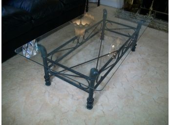 Lovely Metal Cocktail / Coffee Table W/Verdigris Finish W/Glass Top - No Damage !