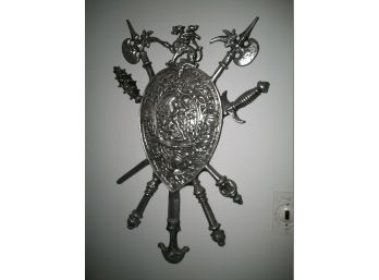 FANTASTIC Very Large Coat Of Arms Plaque - Cast Metal Great 'Medieval' Look