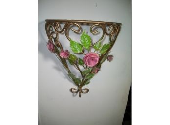 GREAT Vintage Pair Of Tole 'Rose' Wall Sconces / Shelves - Great Size - Great Paint !