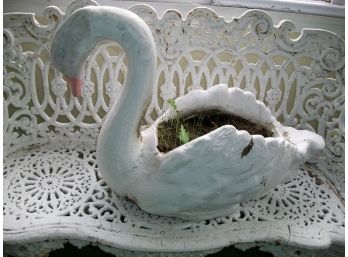 Beautiful Vintage Concrete Garden Swan Planter - Great Old Paint ! - NICE PIECE !