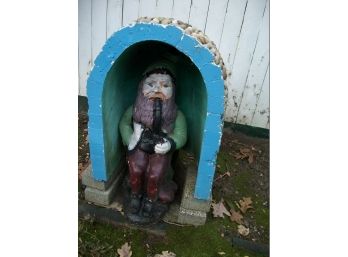 Very Cool Vintage Garden Gnome W/Surround (Made With River Stones) - GREAT PIECE !