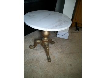 Nice Vintage 'Chair Side' Wine Stand / Table - Beautiful Marble Top Table - Gold Wood Base