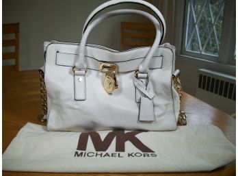 Authentic Michael Kors White Leather Handbag W/Sleeper Bag - GREAT CONDITION !