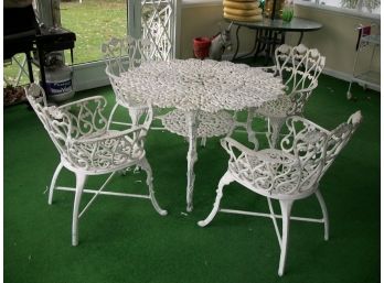 Phenomenal Vintage Cast Metal Table And Four (4) Chairs 'Daises'  VERY UNUSUAL PATTERN !