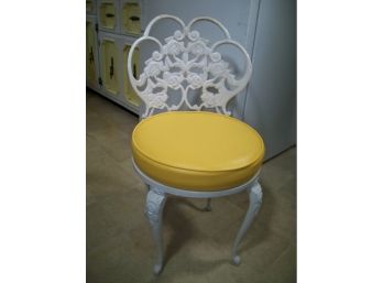 Vintage Cast Metal Vanity Stool / Chair - Bright Yellow Cushion