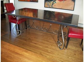 Fantastic Large Dining Table W/Scrolled Iron Base By Henredon - Made In Holland - GREAT TABLE !