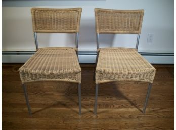 Great Looking Pair Of Modern Side Chairs W/Woven Seats - High Quality !