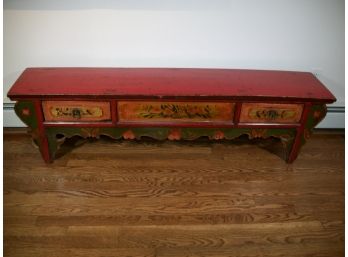 Beautiful Vintage Asian Low Table / Bench W/Two Drawers - Lovely Hand Painted Details