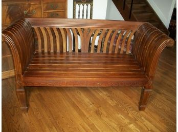 Stunning Large Mahogany Bench W/Nice Carvings - Graceful Style & Lines