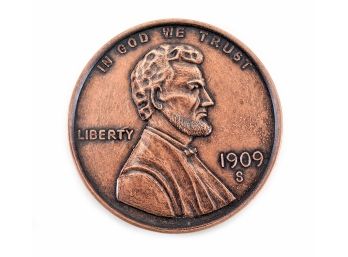 LARGE 3' DIAMETER 1909-S VDB LINCOLN CENT PENNY MEDAL