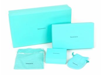 Lot Of 3 Empty Authentic Tiffany & Co. Blue Jewelry Gift Boxes & 2 Tiffany & Co. Pouches