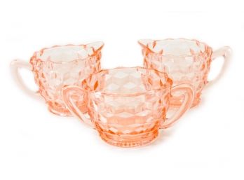 Antique Pink Depression Glass - Three Piece Cream & Sugar Set