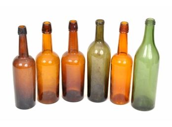 Six Vintage Whiskey / Wine Bottles