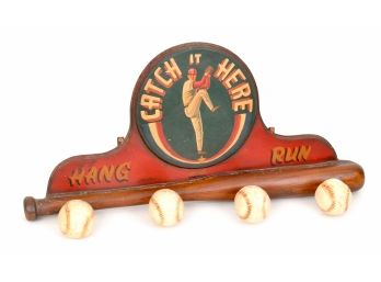 Catch It Here Baseball Themed Wall Mounted Coat Rack