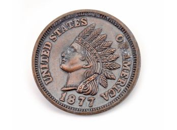 LARGE 3' DIAMETER 1877 INDIAN HEAD PENNY MEDAL #2