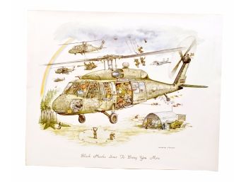 VINTAGE GEORGE FINLEY PRINT OF SIKORSKY BLACKHAWK HELICOPTER