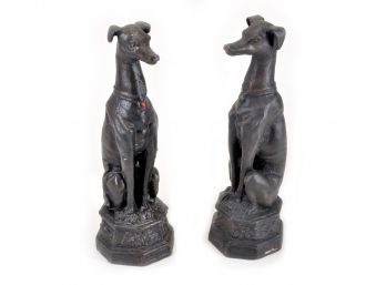 Pair Of Greyhound Dog Brass/Bronze Finish Statues By San Pacific Int'l (SPI)