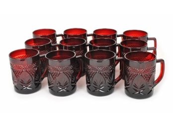 12 ARCOROC Luminarc Durand Antique Ruby Red Glass Coffee/Tea Mugs - Made In France