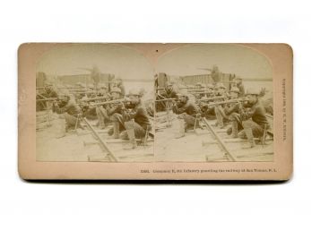 KILBURN STEREOVIEW PHOTO - COMPANY E, 9TH INFANTRY GUARDING RAILWAY