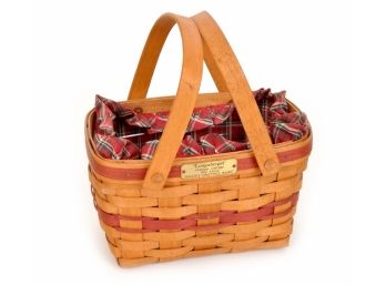 Longaberger 1992 Christmas Season's Greetings Basket Red Plaid Liner Protector