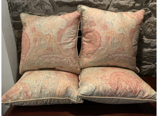 Four Custom Throw Pillows With Complementing Fabric On Back