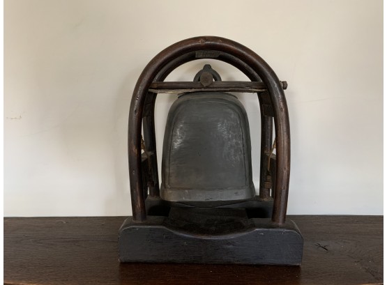 Antique Cowbell In Wood Stand