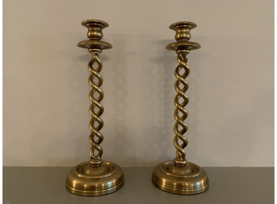 Pair Of Gorgeous Twisted Brass Candle Holders