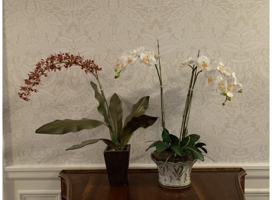 Two Nicely Potted Realistic Faux Orchids