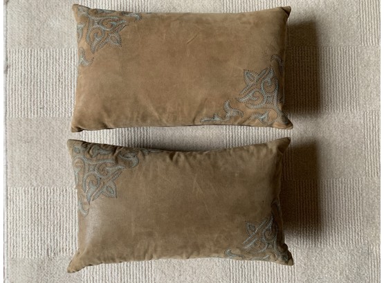 Pair Of Embroidered Suede Accent Pillows From Gilles Caffier