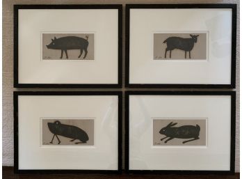 Four Custom Framed Folk Art Style Animal Prints