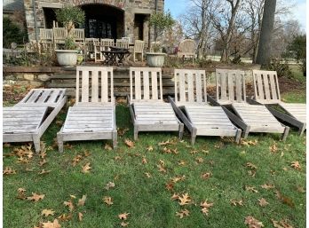 Six Restoration Hardware Teak Chaise Lounges Chairs With Cushions