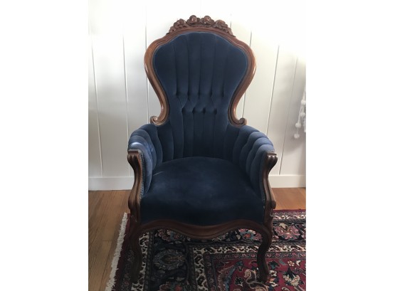 Fabulous Antique Royal Blue Chair With Floral Carvings