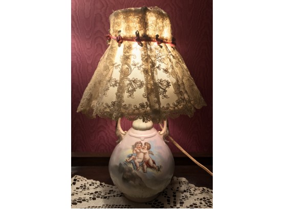 Pretty Vintage Cherub Lamp And Shade From Austria