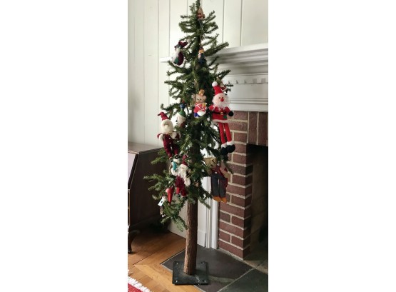 Tall And Thin Rustic Xmas Tree With Santa And Bear Decorations