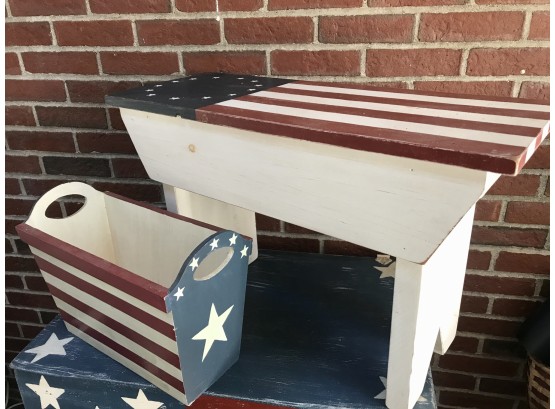 Well Made Wooden Flag Bench And Magazine Rack