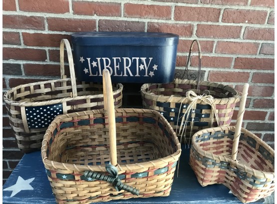 4 Americana Woven Baskets And Liberty Box