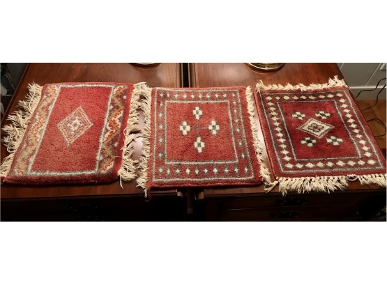 3 Small Handmade Wool Bokara Oriental Rugs/mats